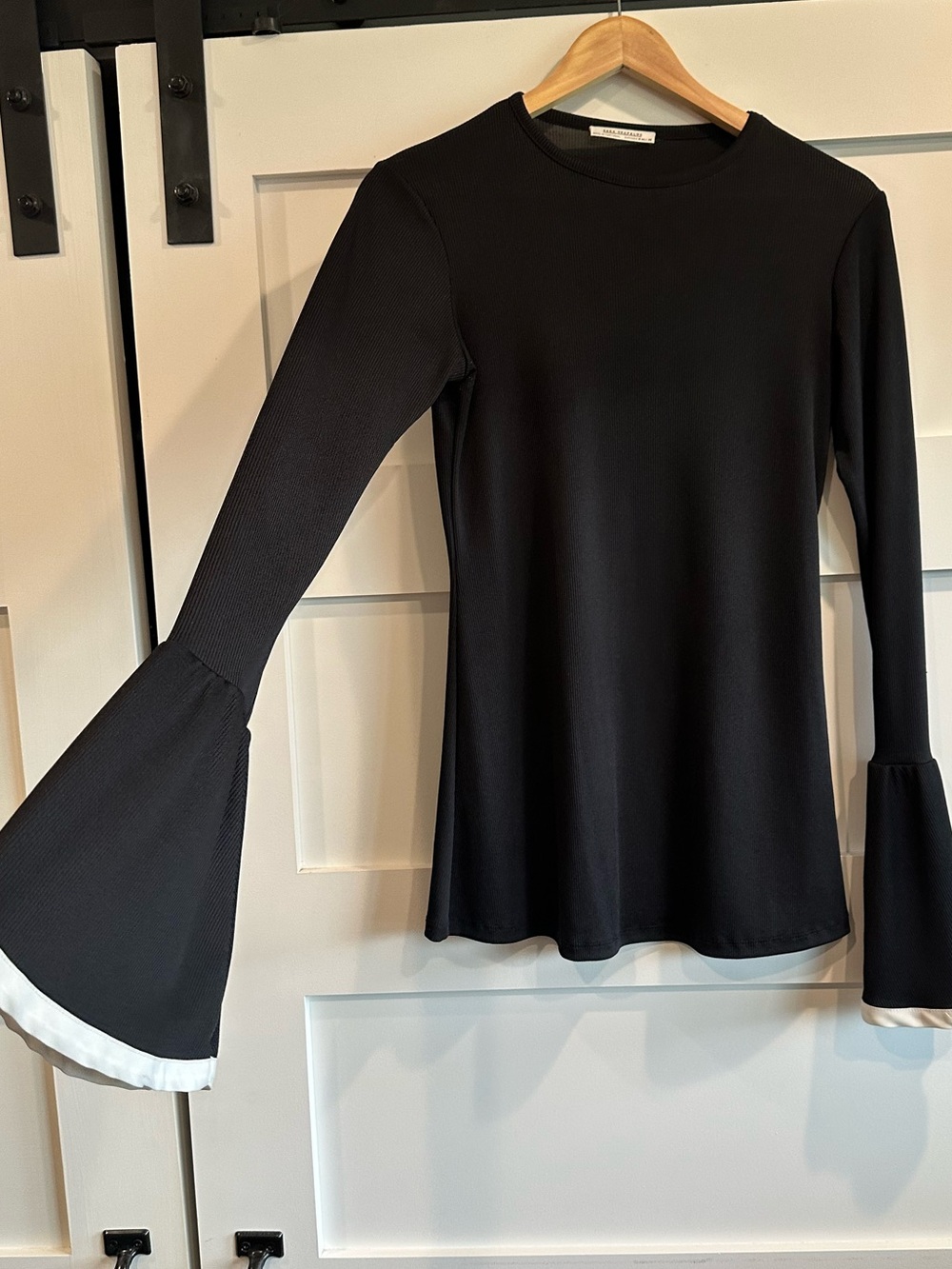 Black Bell Cuff Top with White Trim
